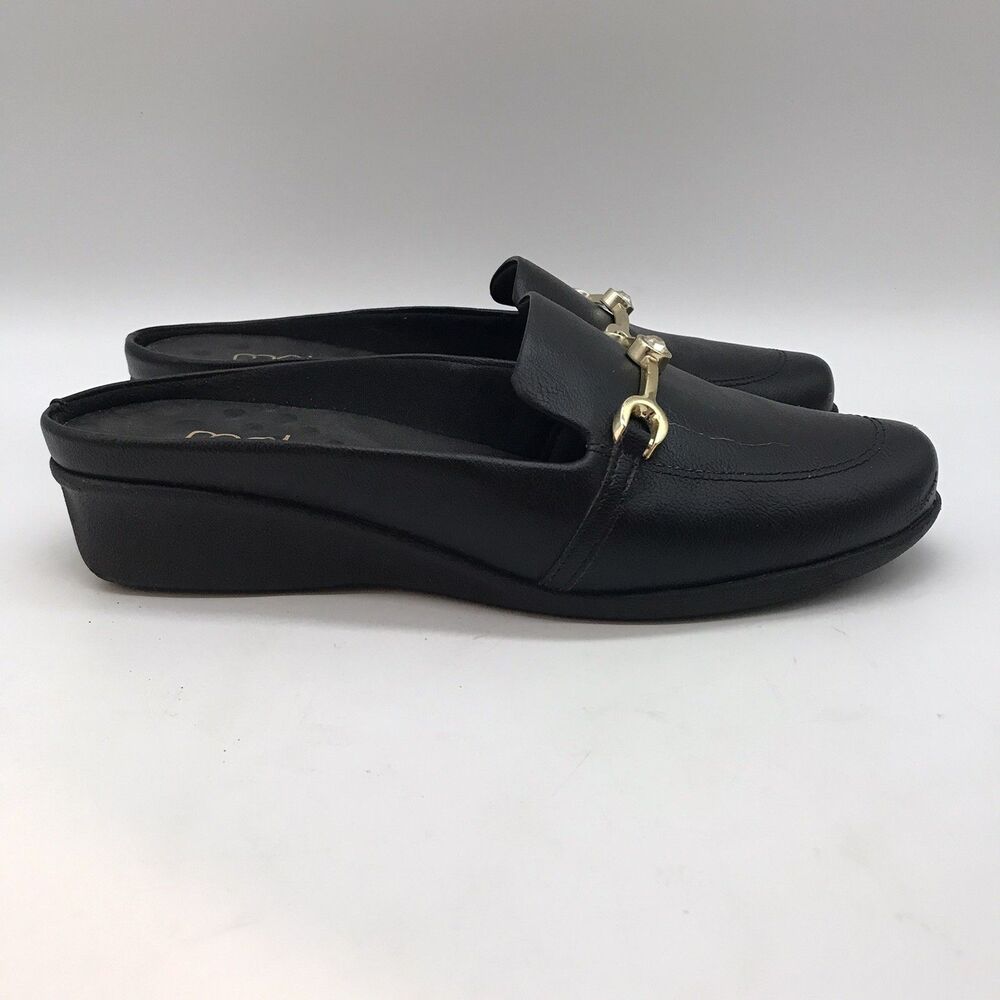 Malu Nettar Bejeweled Horse Bit Mule Womens 8 Black Leather Slip On Comfort Clog